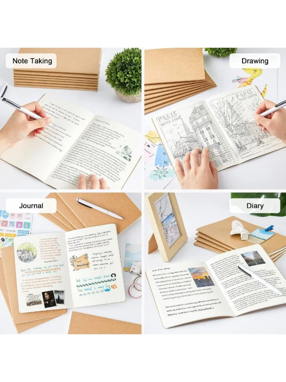15 Pack Blank Kraft Notebooks - Unlined Sketchbooks for Travel, Journaling